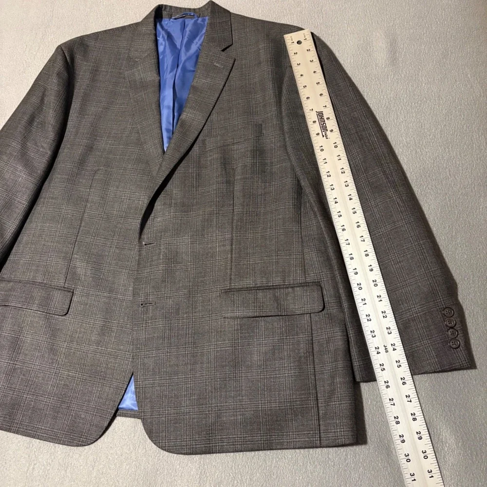 Chaps Suit Jacket Mens 50R Grey Glen Check Two Button Blazer Modern NEW